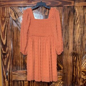 Chic Long Sleeve Smocked Dress in Terracotta